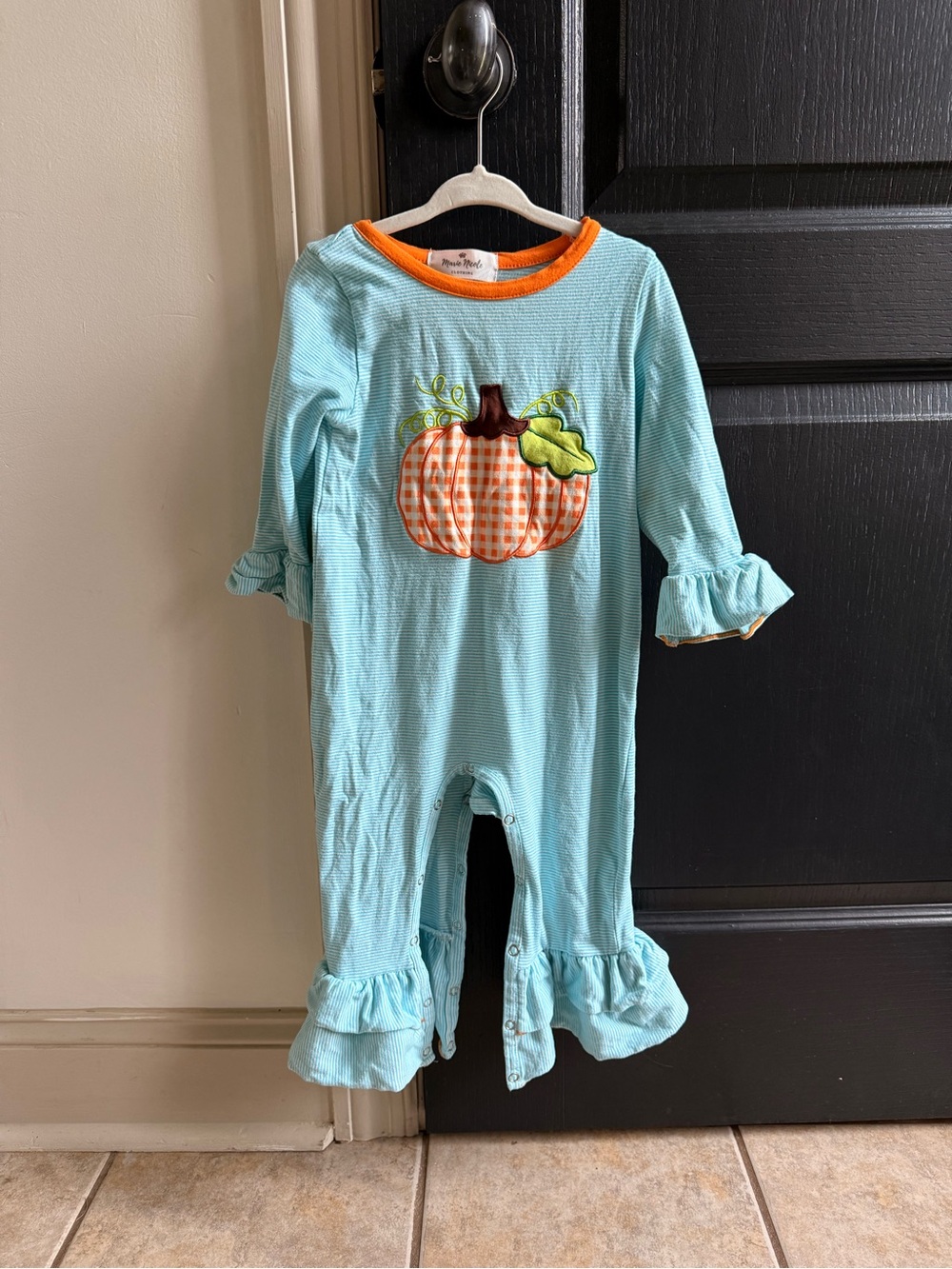 Aqua Pumpkin Appliqué Ruffle One-Piece Bodysuit